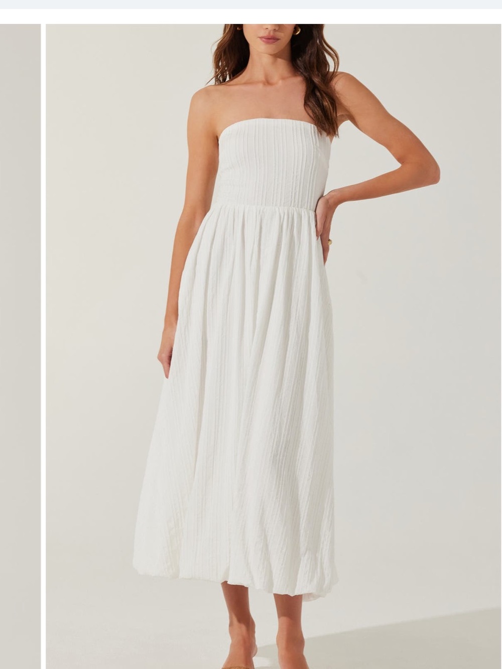 Astr Strapless White Midi Dress bubble hem dress
